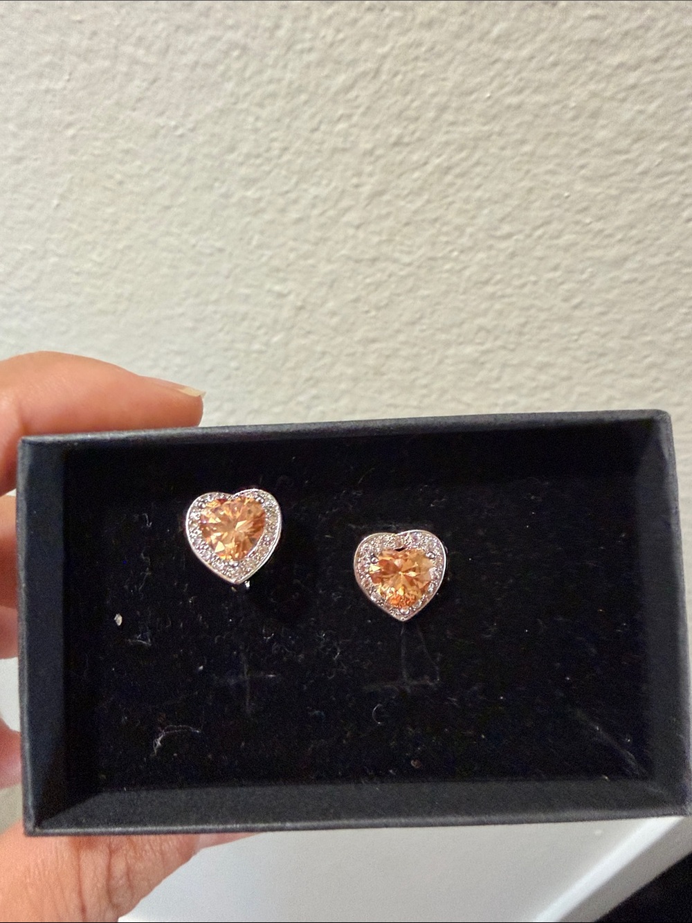 Sparkling Heart Stud Earrings in Champagne citrine Crystal - Jewelry 18k gp